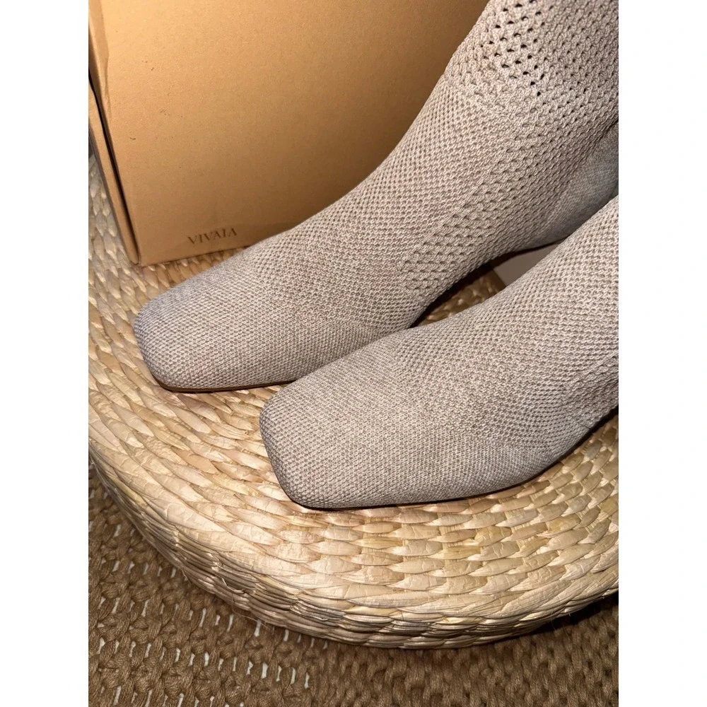 VIVAIA Knit‎ Sock Boots, Square Heel Ankle Booties Neutral Beige, EU/41.5 US/10
